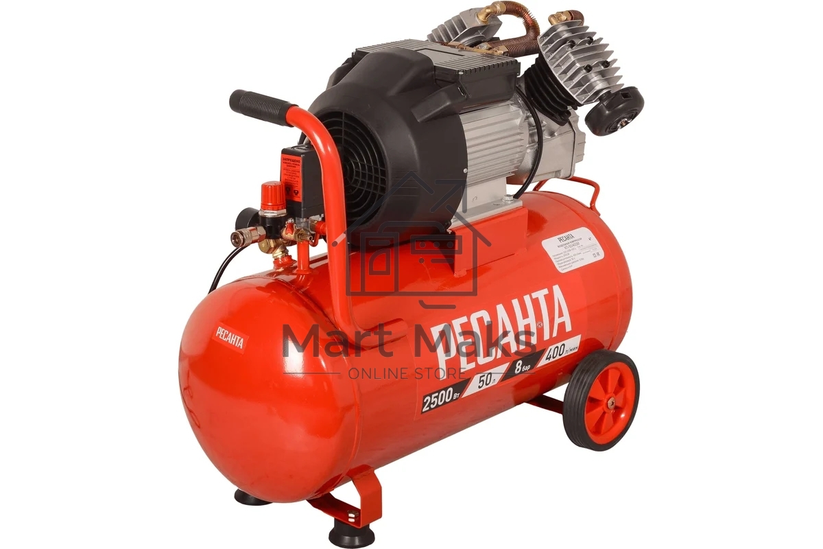 Компрессор поршневой Ресанта КП-50/400М масляный 400л/мин 50л 2500Вт красный/черный