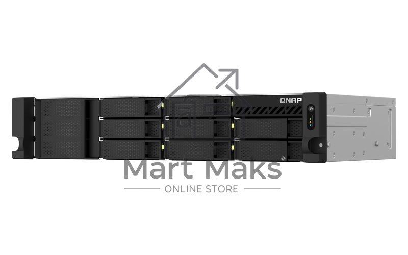 Сетевое хранилище SMB QNAP TS-873AeU-4G NAS 8x3.5/2.5 SATA/SSD trays, 2 x M2 PCIe, 2x 2.5 GbE, 2U rackmount, 1 PSU. AMD Ryzen V1500B 4-core/8-thread 2.2 GHz processor, 4 GB DDR4 RAM (1*4 GB) up to 64GB (2*32 GB). W/o rail kit RAIL-B02