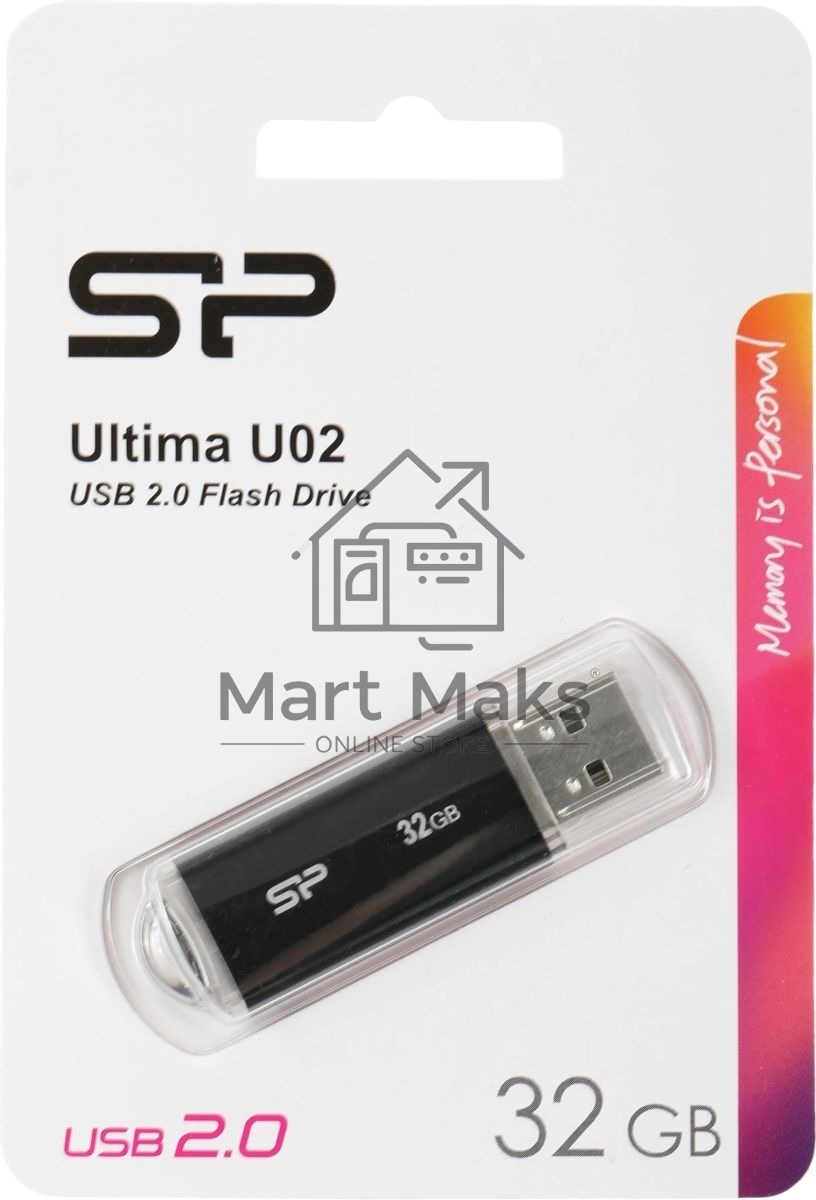 Флешка USB R/W 32Gb Silicon Power Ultima U02 (SP032GBUF2U02V1K), USB2.0, Black