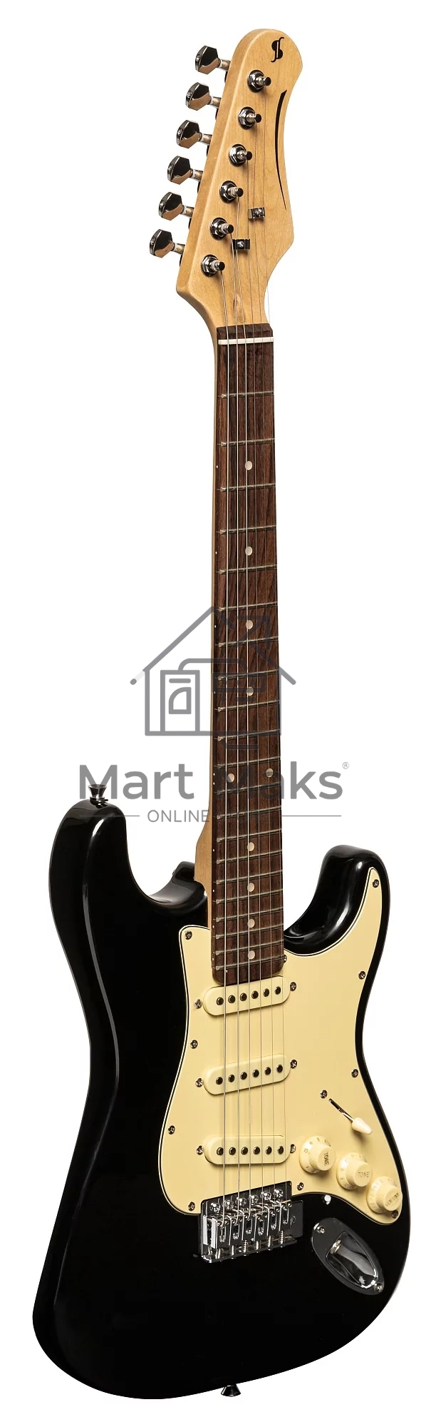 Электрогитара STAGG SES-30 3/4 BK 6-ти струнная, размер 3/4, корпус павловния, гриф клен, накладка палисандр, мензура 576 мм, 22 лада, звукосниматели 3х Single Coil, регуляторы 1x громкости, 2x тона, 5-ти поз. переключатель, цвет черный