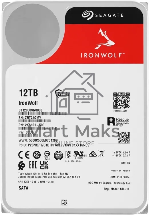 Жесткий диск HDD Seagate IronWolf 12Tb 7200rpm SATA 256Mb 3.5