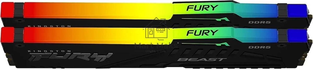 Оперативная память Kingston Fury Beast, DDR5, 16GB (2x8GB), 6000MHz, CL30, DIMM, с радиаторами, RGB, черный