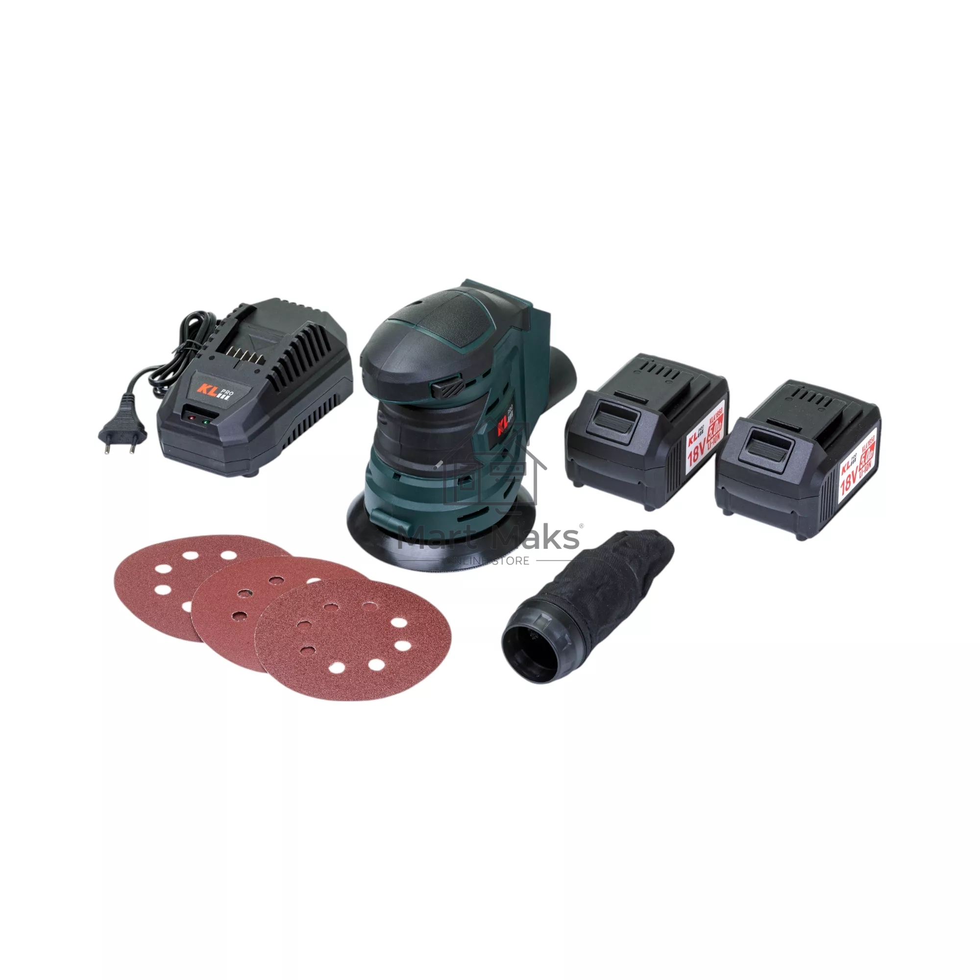 Профессиональная аккумуляторная эксцентриковая шлифмашина KLPRO KLEZ18-50 (18В, Li-ion-2шт, 5.0А·ч, ЗУ 4,5А)