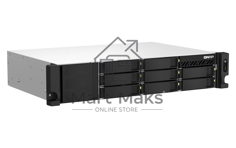 Сетевое хранилище SMB QNAP TS-873AeU-4G NAS 8x3.5/2.5 SATA/SSD trays, 2 x M2 PCIe, 2x 2.5 GbE, 2U rackmount, 1 PSU. AMD Ryzen V1500B 4-core/8-thread 2.2 GHz processor, 4 GB DDR4 RAM (1*4 GB) up to 64GB (2*32 GB). W/o rail kit RAIL-B02