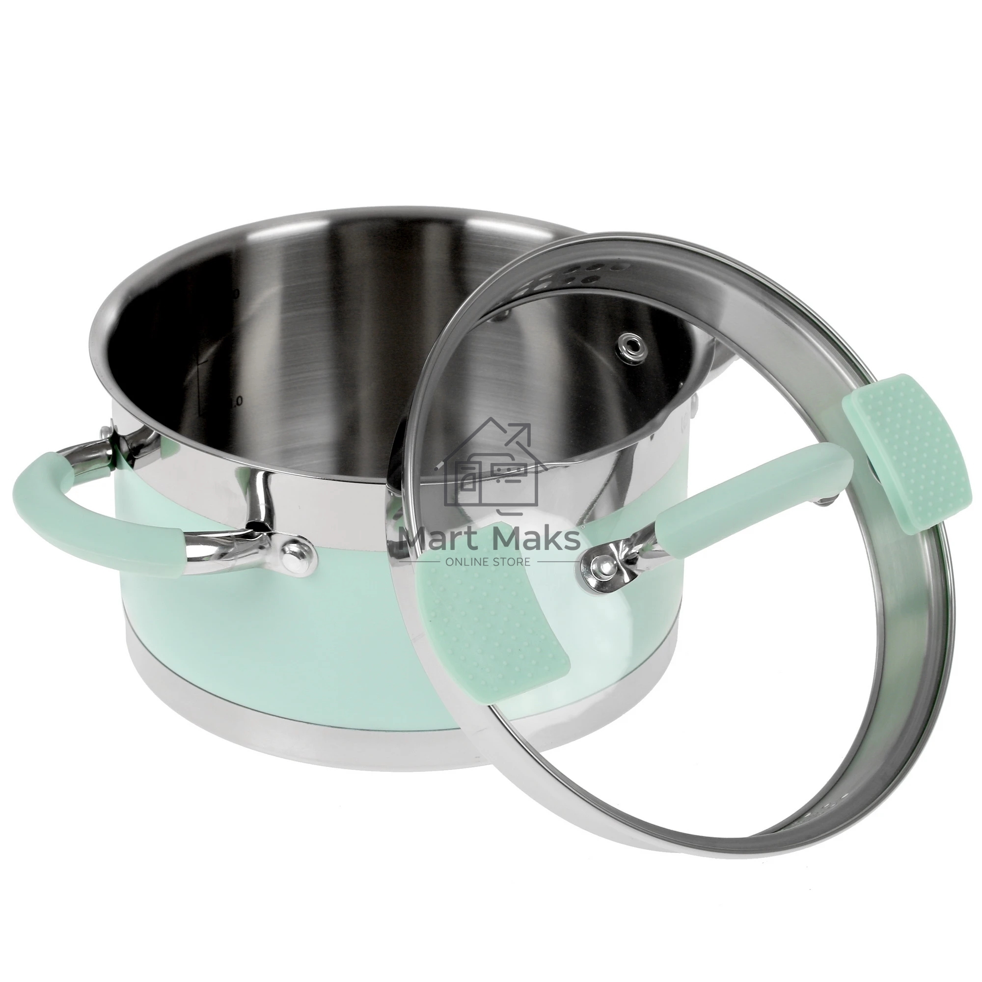 Кастрюля LARA LR02-541 MINT 18x10см, 2,4 л, носик, индукционное дно, крышка с бортом, полипропилен, силикон, нержавеющая сталь