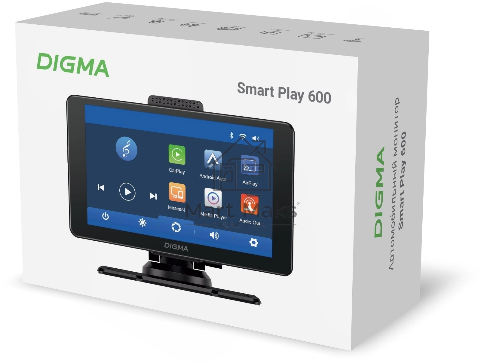 Автомобильный монитор Digma Smart Play 600, BT, Wi-Fi, CarPlay, Android auto 7