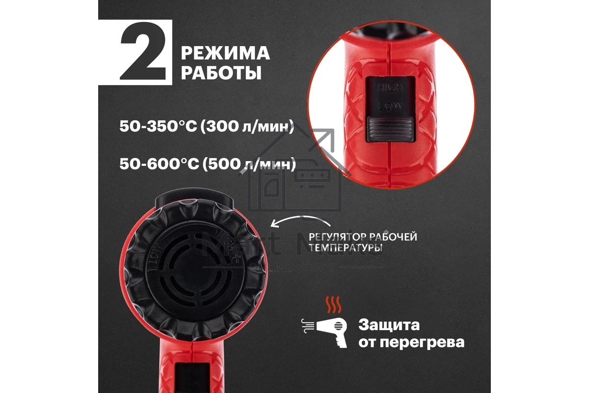 Фен строительный Rexant, 230 В/1600 Вт 