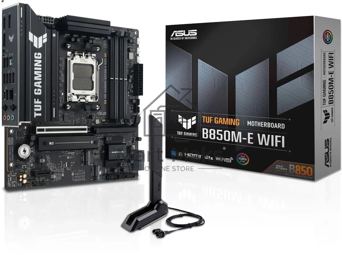 Материнская плата ASUS TUF GAMING B850M-E WIFI, AM5, AMD B850, 4xDDR5, 4xSATA, 3xM.2, 1xPCIe 5.0 x16, 1xPCIe 3.0 x1, 1xHDMI, 2xDP, 1x2.5Gb LAN, Wi-Fi 6E, Bluetooth 5.3, 1xUSB-C 10Gbps, 1xUSB-A 10Gbps, 2xUSB-A 5Gbps, 4xUSB-A 2.0, 3x3.5 мм, 7.1, mATX