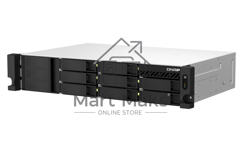 Сетевое хранилище SMB QNAP TS-873AeU-4G NAS 8x3.5/2.5 SATA/SSD trays, 2 x M2 PCIe, 2x 2.5 GbE, 2U rackmount, 1 PSU. AMD Ryzen V1500B 4-core/8-thread 2.2 GHz processor, 4 GB DDR4 RAM (1*4 GB) up to 64GB (2*32 GB). W/o rail kit RAIL-B02