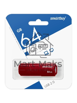 Флешка USB R/W 2.0 Smartbuy 64Gb CLUE Burgundy (SB64GbCLU-BG). 