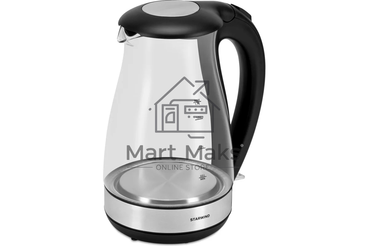 Чайник электрический Starwind SKP3039 1.7л. 2200Вт черный (корпус: стекло)