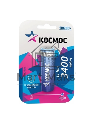 Аккумулятор Li-ion 18650 3400мА.ч с защитой (блист.1шт) Космос KOC18650Li-ion34PBL1