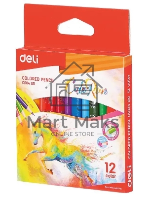Карандаши цветные Deli EC00400 ColoRun, трехгранный профиль, тополь, 12 цветов, коробка с европодвесом