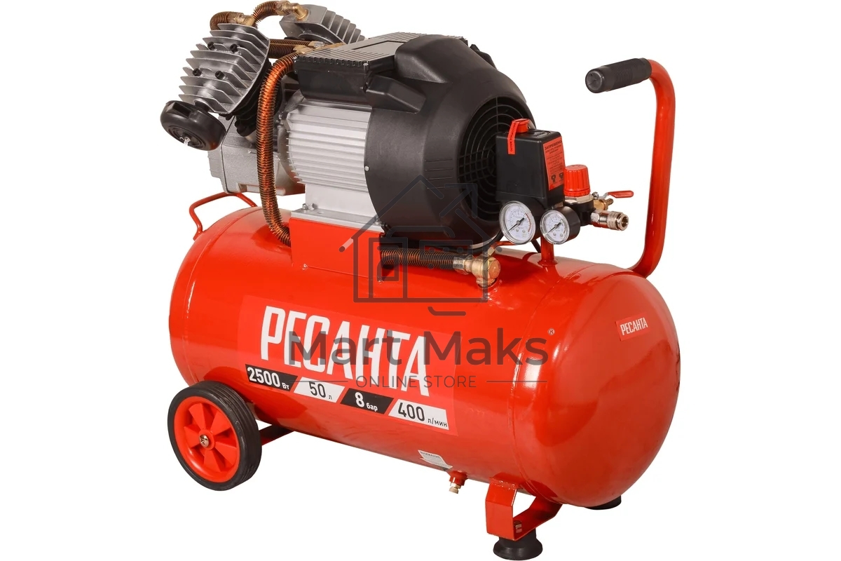 Компрессор поршневой Ресанта КП-50/400М масляный 400л/мин 50л 2500Вт красный/черный