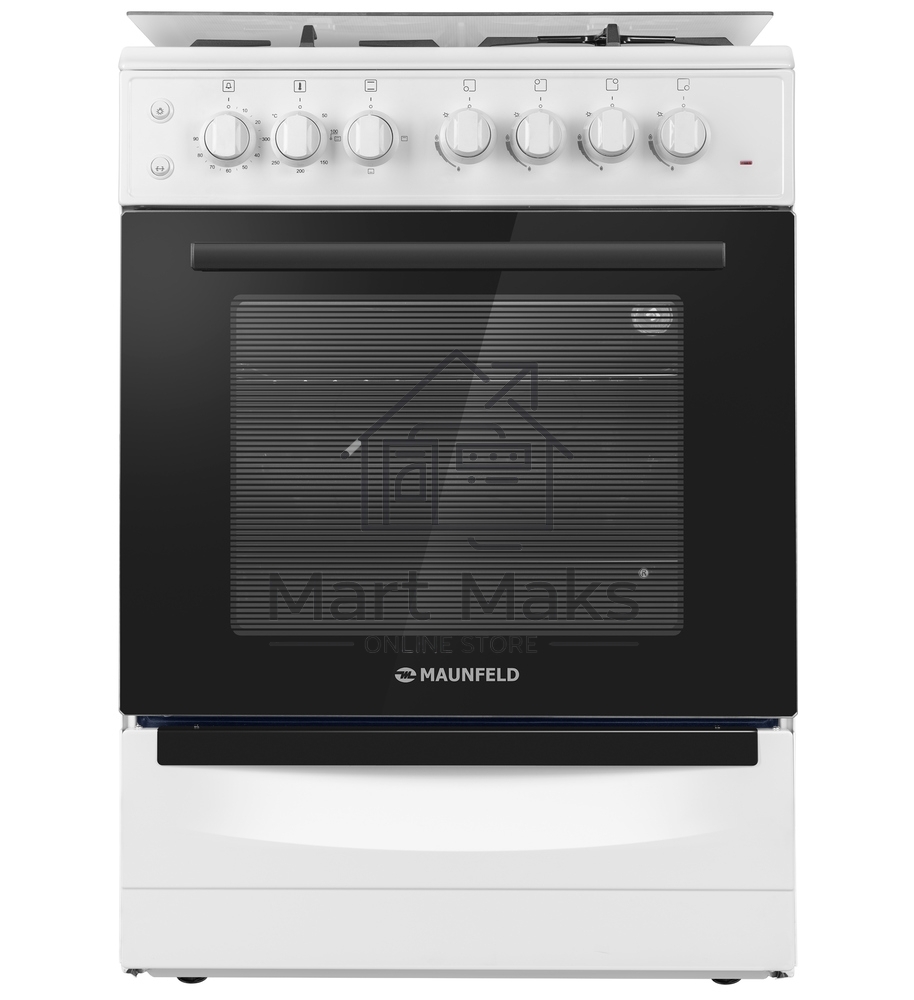 Плита комбинированная Maunfeld MGC60ECW04 белый, газовых конфорок 4 шт, духовка электрическая 65 л, 60 см x 88 см x 65 см