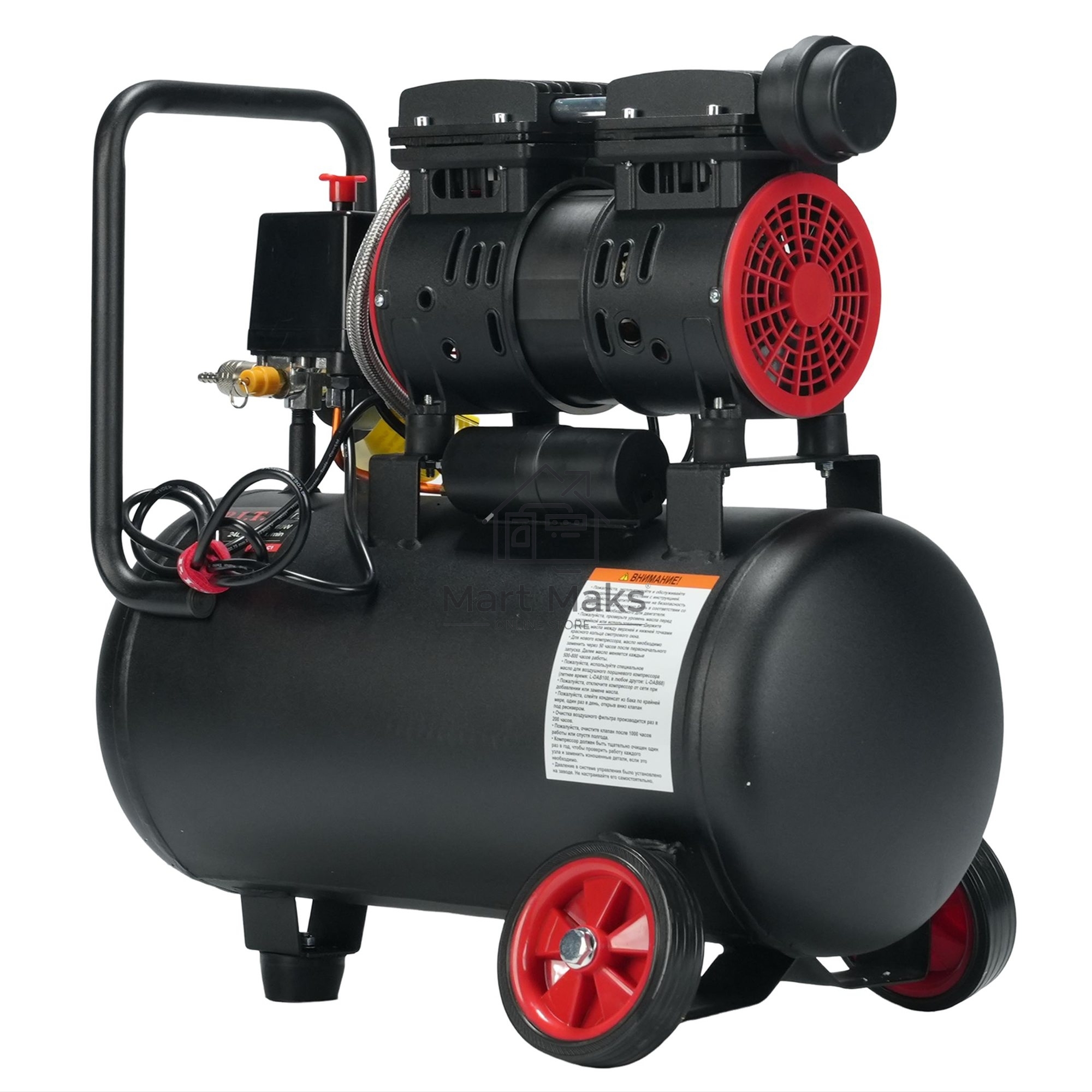 Компрессор поршневой P.I.T. PAC24-C1 безмасляный 110л/мин 24л 600Вт черный/красный