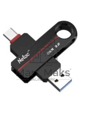 Флешка USB Netac US18 (NT03US18C-064G-32BK), 64Gb, USB 3.2/TypeC, R/W 200/100, черный/красный