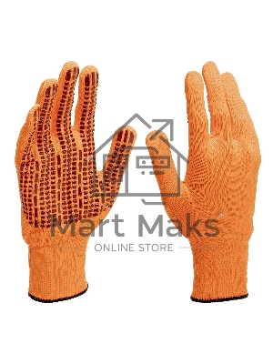 Перчатки Сибртех трикотажные, синтетическая нить, ПВХ-гель точка, оранжевый, L, 13 класс