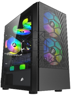 Компьютерный корпус 1STPLAYER FIREBASE X4-M черный mATX, TG 1x120мм & 2x140мм LED fans inc. X4-M-BK-2F1P-1F1