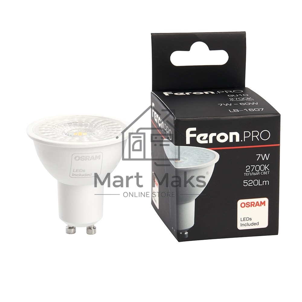 Лампа светодиодная FERON PRO LB-1607 LED 7вт 230в GU10 теплый с линзой 110гр.