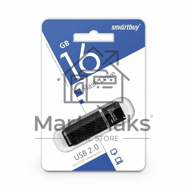 Флешка USB R/W 16Gb,SmartBuy Quartz series Black (SB16GBQZ-K)