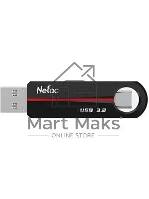Флешка USB Netac US18 (NT03US18C-064G-32BK), 64Gb, USB 3.2/TypeC, R/W 200/100, черный/красный