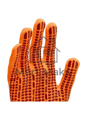 Перчатки Сибртех трикотажные, синтетическая нить, ПВХ-гель точка, оранжевый, L, 13 класс