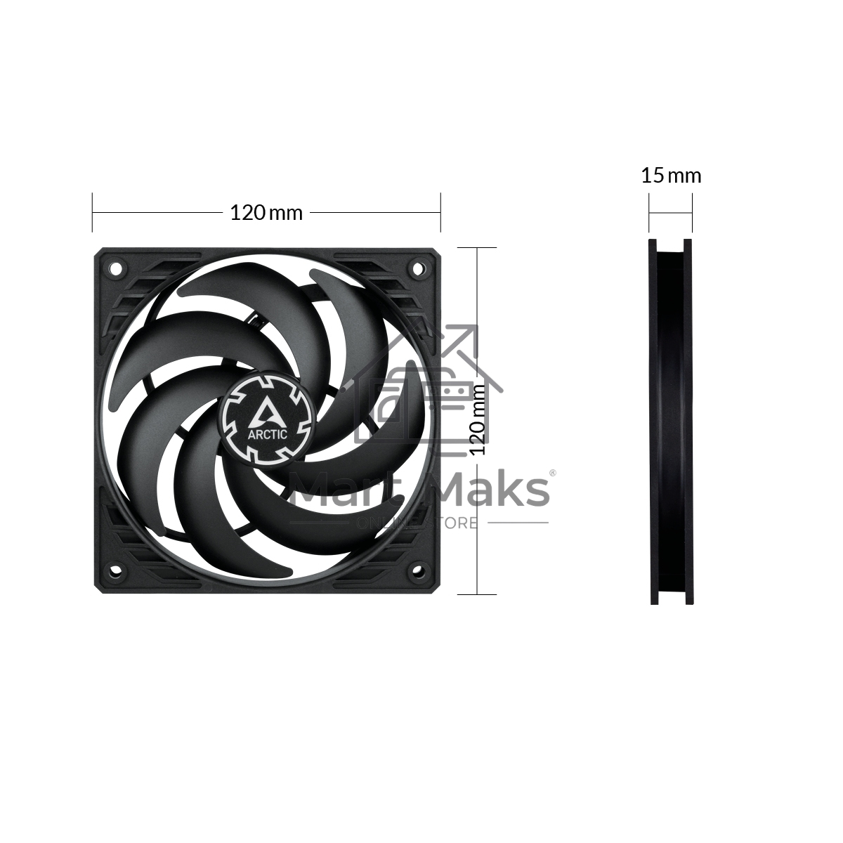 Вентилятор для корпуса Arctic P12 SLIM PWM PST черный, 120 мм, 2100 об/мин, 22.5 дБ, 4 pin