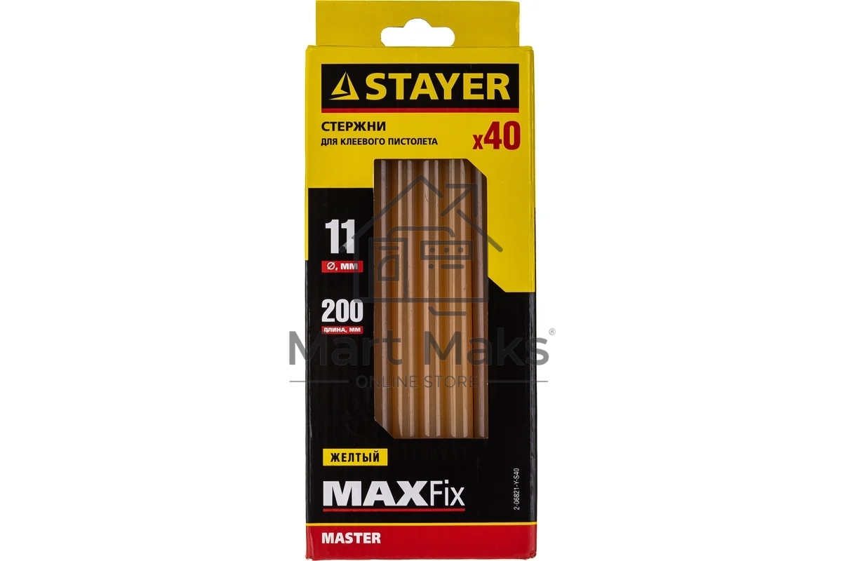 Стержни для клей-пистолетов STAYER 2-06821-Y-S4011х200мм 40шт. желтый по бумаге и дереву