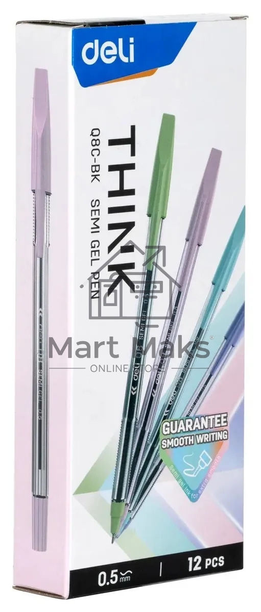 Набор ручек шариковых Deli Think EQ8C-BK, черные чернила (12шт), линия 0.5мм