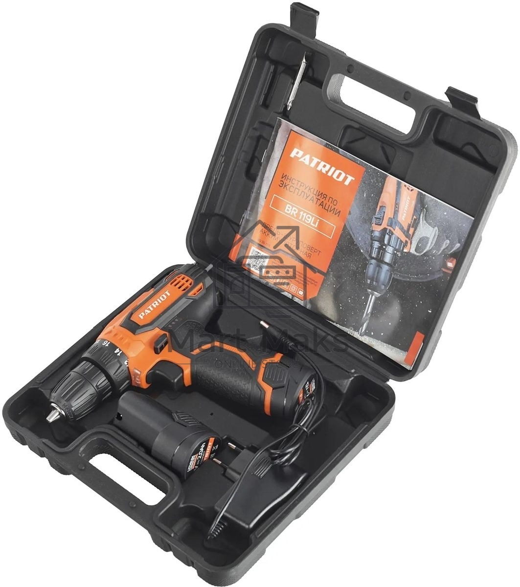 Дрель-шуруповерт аккумуляторная Patriot BR 119Li, Аккумуляторная, 12В, 2 АКБ