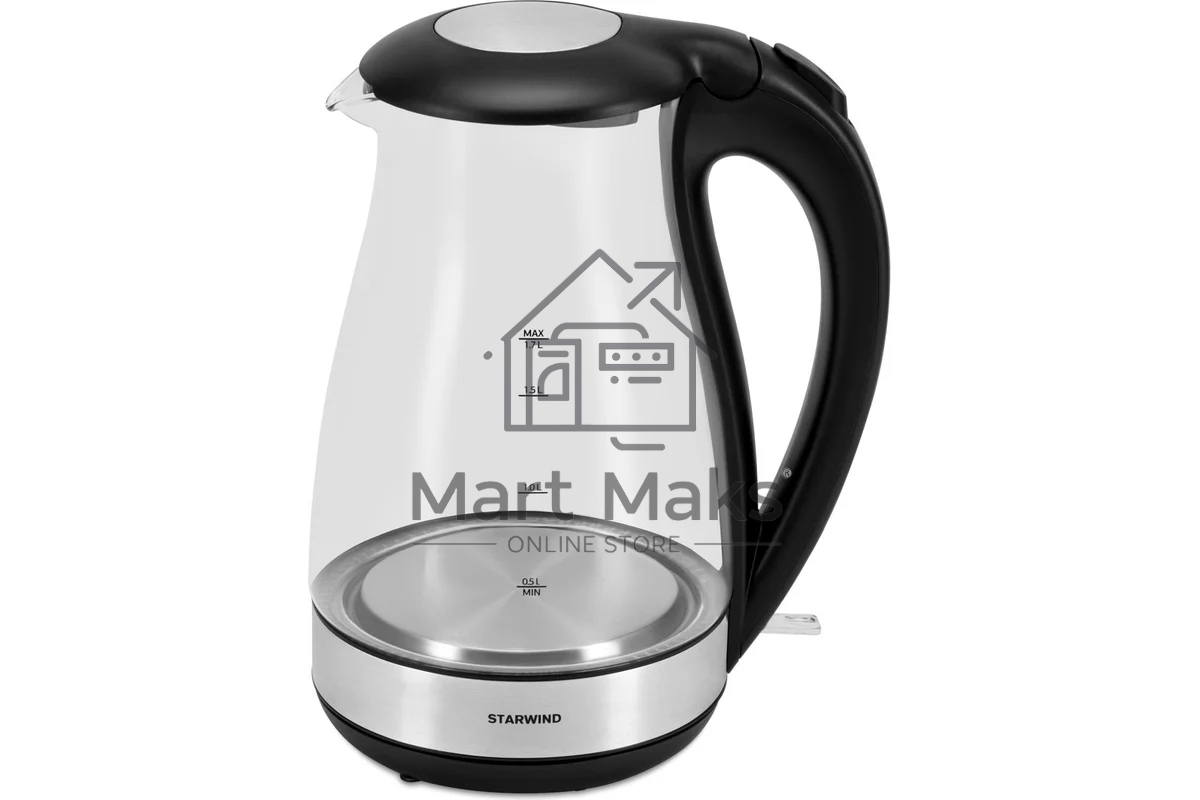 Чайник электрический Starwind SKP3039 1.7л. 2200Вт черный (корпус: стекло)