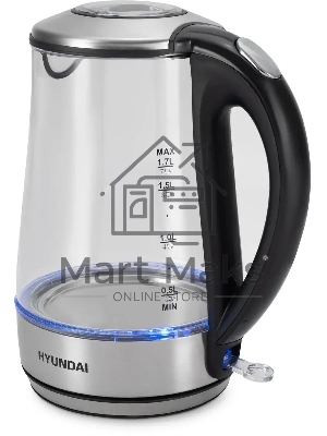 Чайник электрический Hyundai HYK-G8406 1.7л. 2200Вт прозрачный/черный (корпус: нержавеющая сталь)