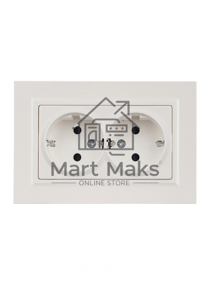 Розетка 2-местная IEK BRITE РСш12-3-БрЖ с заземлением, с защитными шторками, 16А в сборе, жемчуг