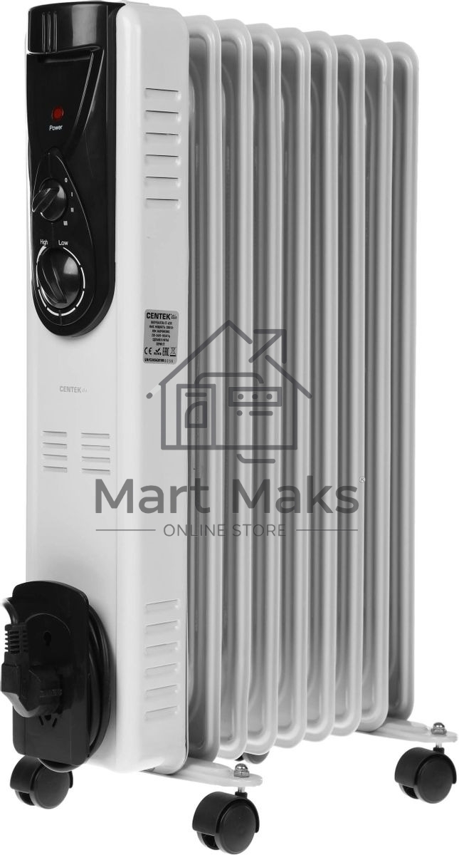 Масляный обогреватель Centek CT-6201 (9 секций) белый, 2000 Вт, 20 м2, термостат