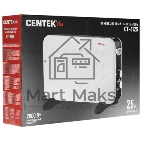 Конвектор Centek CT-6125 белый/черный, 750/1250/2000 Вт, 25 м2, механический термостат