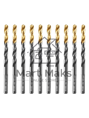 Сверло по металлу Denzel 5,5 мм, HSS-Tin, Golden Tip, 10 шт.