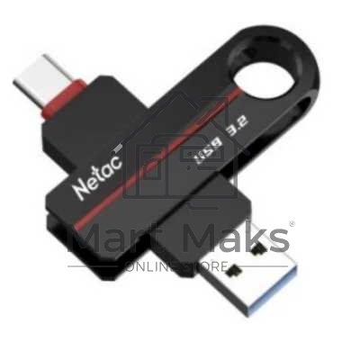 Флешка USB Netac US18 (NT03US18C-032G-32BK), 32Gb, USB3.2/TypeC, R/W 200/100, черный/красный