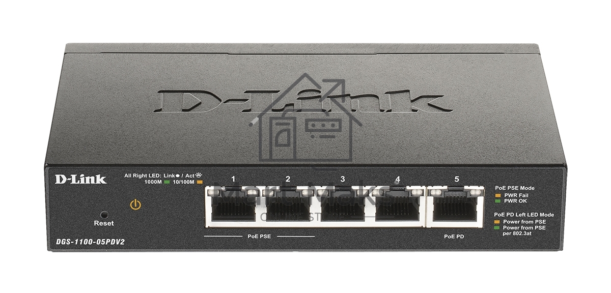 Коммутатор D-Link DGS-1100-05PDV2/A1A, 4×1 Гбит/с + 1×1 Гбит/с PD, настраиваемый
