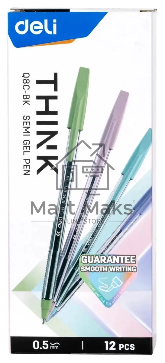 Набор ручек шариковых Deli Think EQ8C-BK, черные чернила (12шт), линия 0.5мм