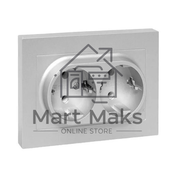 Розетка 2-м EKF UP1-SOA-210 СП Эпика 16А с заземл. без защ. шторок с рамкой механизм алюм.