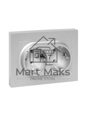 Розетка 2-м EKF UP1-SOA-210 СП Эпика 16А с заземл. без защ. шторок с рамкой механизм алюм.