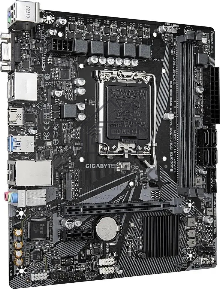 Материнская плата Gigabyte H610M S2H V3 DDR4, LGA 1700, Intel H610, 2xDDR4, 4xSATA, 1xM.2, 1xPCIe 4.0 x16, 1xPCIe x1, 1xHDMI, 1xDP, 1xVGA, 1x 1Gb LAN, 2xUSB-A 3.2 Gen 1, 4xUSB-A 2.0, 3x 3.5 мм, 7.1, mATX