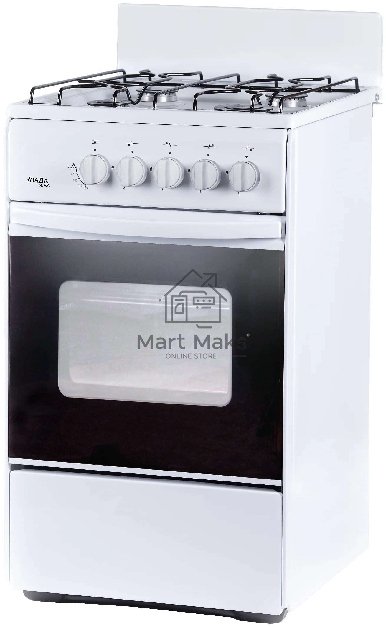 Плита газовая Лада Nova RG 24039 W белый, конфорок 4 газовых, духовка 50 л, 50 см x 85 см x 60 см