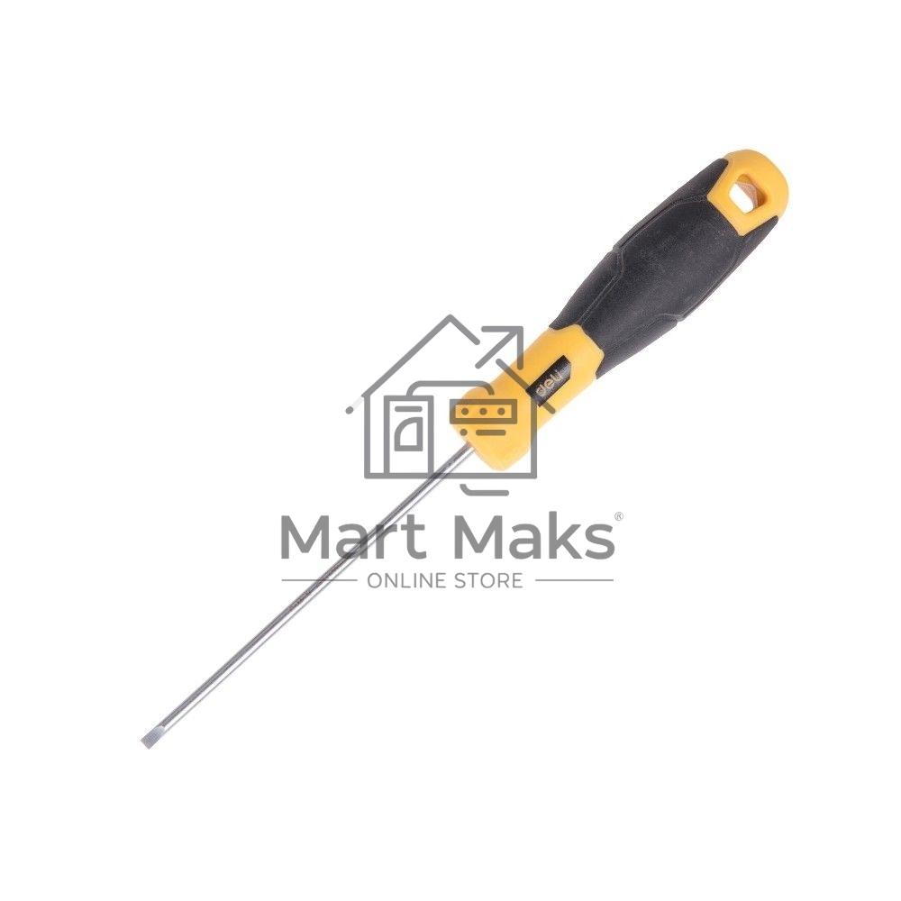 Шлицевая отвертка Deli DL6331001 3х100мм Материал: CR-V. Двухкомпонентная ручка. Хромированная.