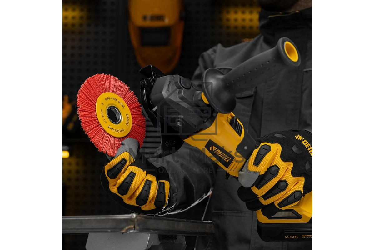 Щетка для УШМ Denzel 125 мм, плоская, нейлоновая щетина, посадка 22,2 мм