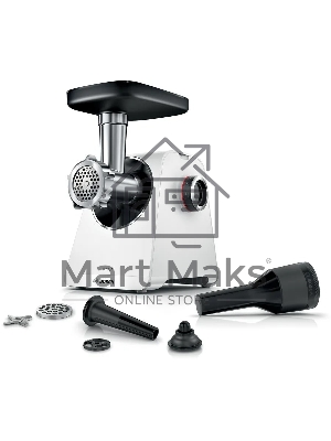 Мясорубка электрическая Bosch MFWS607W белый, 2100 Вт, 3.5 кг/мин, реверс, насадки - 4
