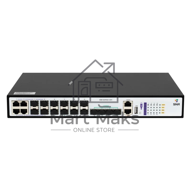 Коммутатор SNR SNR-S2995G-12FX, 12×1 Гбит/с SFP (4 комбо) + 4×1/10 Гбит/с SFP+, управляемый