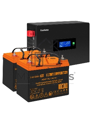Комплект источника бесперебойного питания Exegate EX295994RUS + батарея 33Aч EX285664RUS 2шт (инвертор, синус, для котла, PF=1, настенный) ExeGate IdealSine SR-1500.LCD.2SH <1500VA/1500W, чистая синусоида, цветной LCD-дисплей, 2*Schuko, крепление настенно