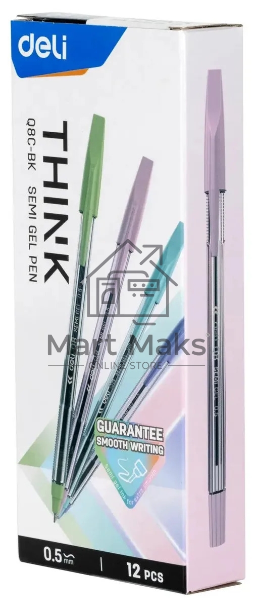 Набор ручек шариковых Deli Think EQ8C-BK, черные чернила (12шт), линия 0.5мм